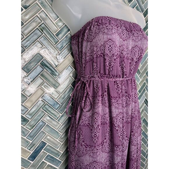 RIP CURL BOHO MEDALLION SCROLL PRINT PURPLE WHITE LINED STRAPLESS MAXI DRESS‎ XS - Picture 5 of 12